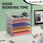 Supeasy 5 Trays Paper Organizer Letter Tray with Handle-Mesh Desk File Organizer,Black Paper Sorter Desk Organizer for Office,Home or School - Image 2